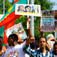 Ethiopians demonstrate outside the Palais des Nations against World Health Organisation (WHO) Director-General candidate Tedros Adhanom Ghebreyesus during the 70th World Health Assembly in Geneva